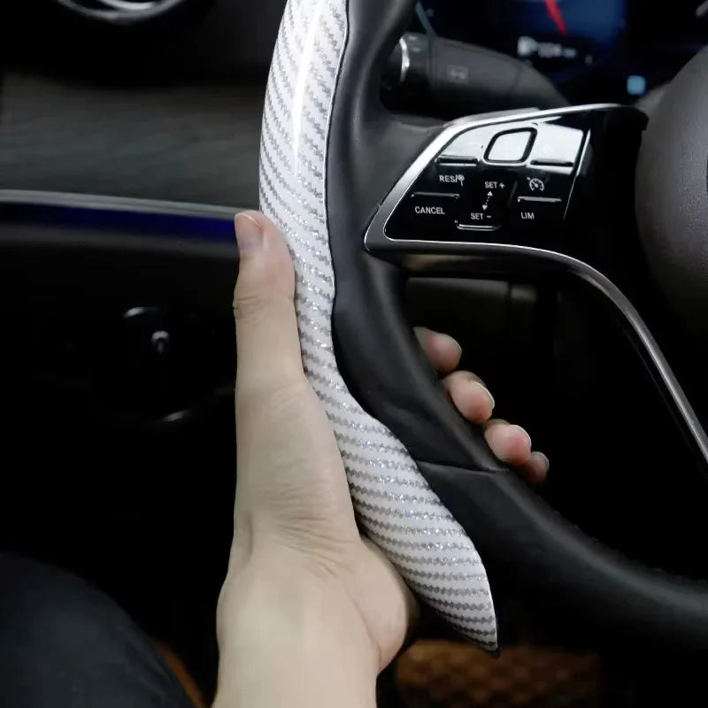 Carbon Fiber Silicone Steering Wheel Cover - Non-Slip Microfiber Leather Universal Car Wheel Protector 2/3PCS