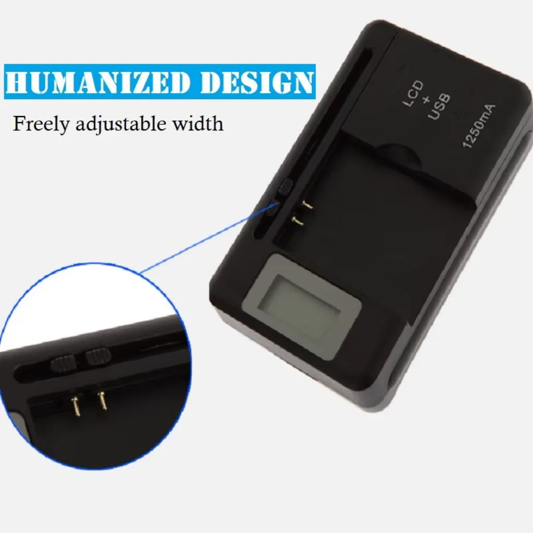 Universal Car Mobile Battery Charger - EU/US Plug with LCD Indicator Screen & USB Port for Phone Battery Charging