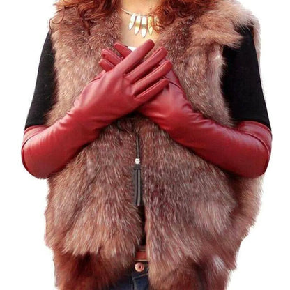 Fashion Women’s Long Leather Gloves – Warm Winter Elbow-Length Soft Lined Evening Party Gloves High Quality Stylish Handwear