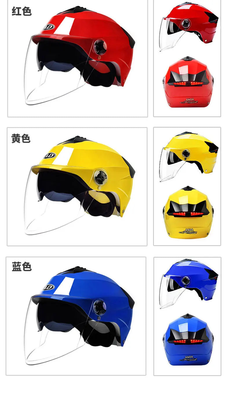 Motorcycle Helmet with LED Lights – Double Visor Moped Helmet for Men & Women, Electric Scooter & Bicycle Light, Rechargeable
