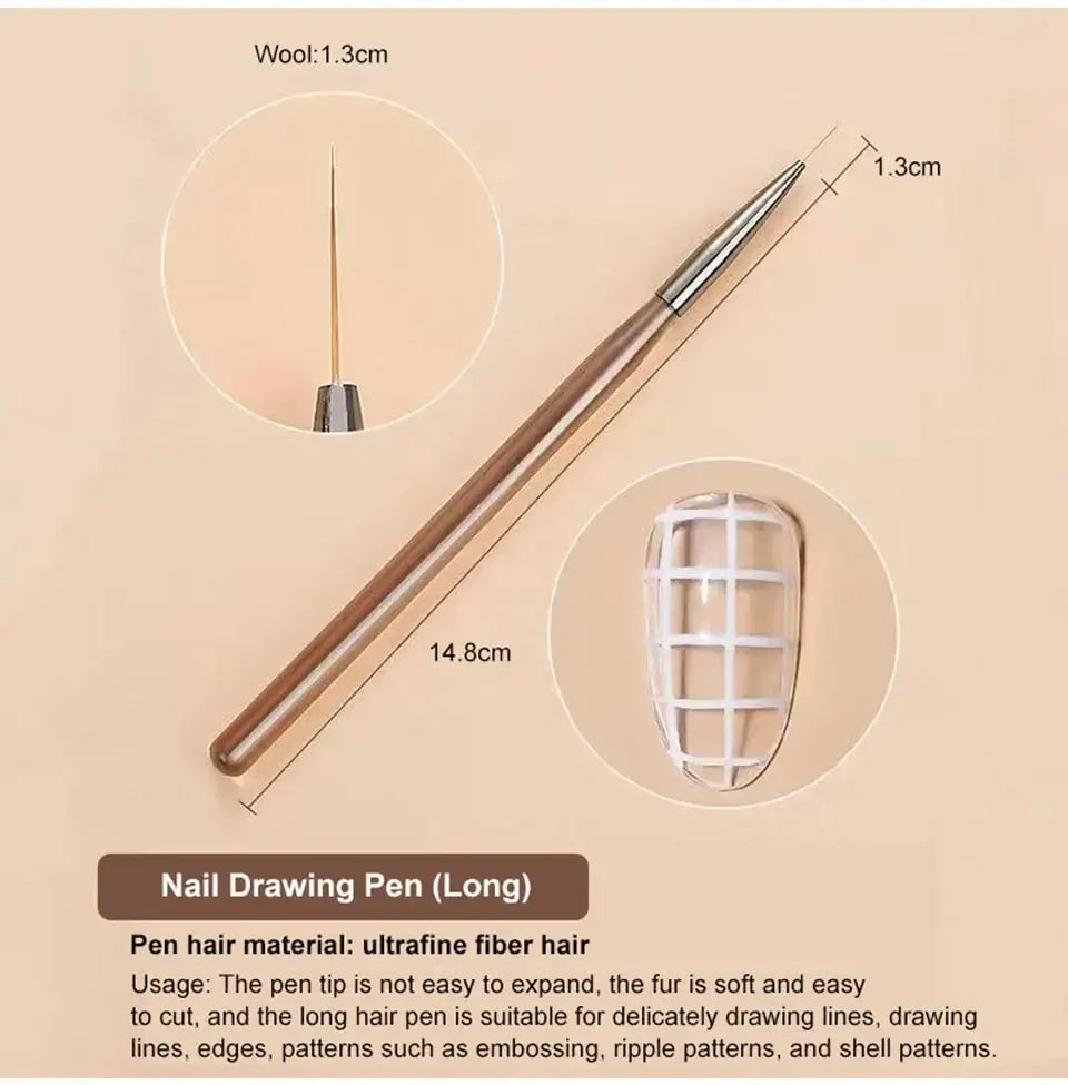 9PCS UV Gel Nail Brushes Set - Liner & Acrylic Painting Pens for DIY Nail Art Design and Tip Display