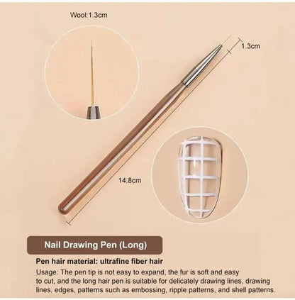 9PCS UV Gel Nail Brushes Set - Liner & Acrylic Painting Pens for DIY Nail Art Design and Tip Display