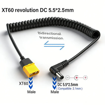 XT60 Male to DC5525 Male Power Cable - 5.5×2.5mm Retractable Adapter for TS101 and PINE64 Soldering Irons