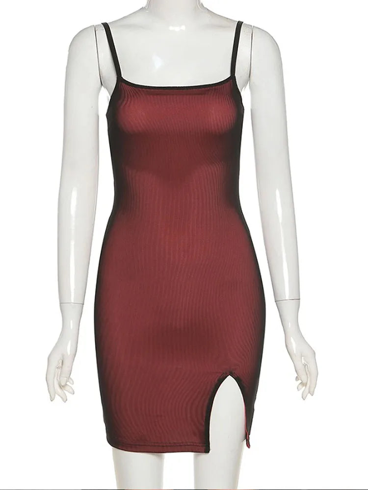 2023 Mesh Double Layer Bodycon Dress – Sexy Sleeveless Bandage Dress, Elastic Split Slim Fit Party & Clubwear for Women
