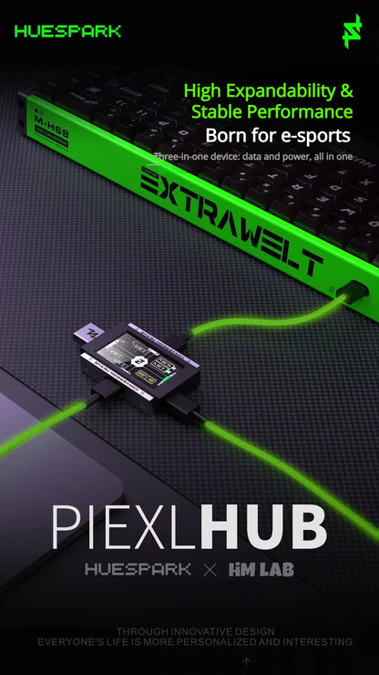 HUESPARK & HMLAB PIEXLHUB 1-to-3 USB Gaming Hub – 8K Stable Power Supply for Trendy Desk Setup, Designed for Gamers