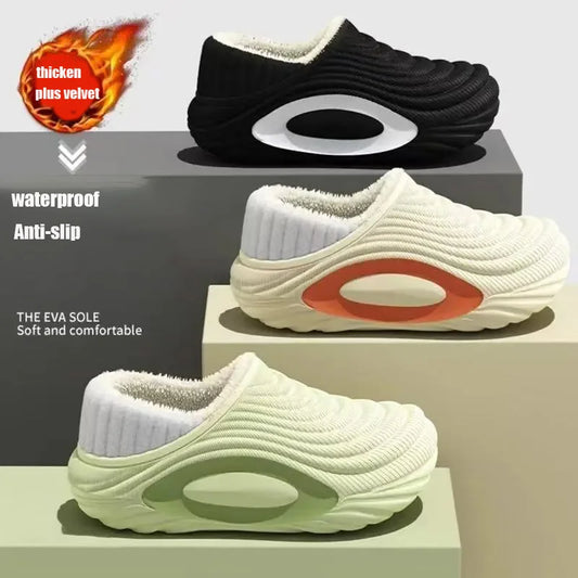 Unisex Plush Winter Slippers - Warm Thick Cotton Waterproof Non-Slip Indoor Outdoor Shoes