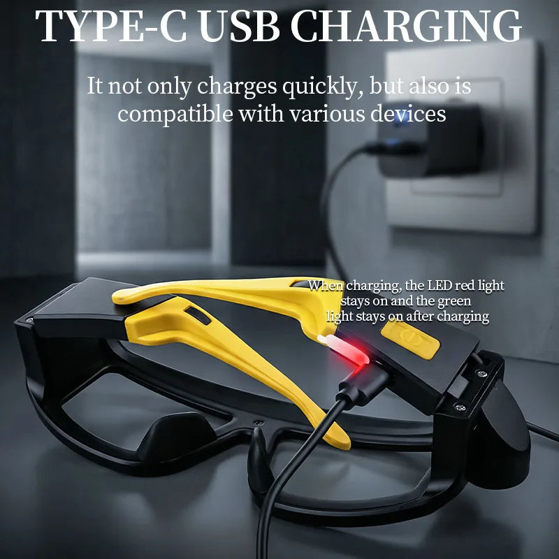 Rechargeable COB LED Glasses Headlight - USB-C Waterproof Adjustable Work Light for Car Repair