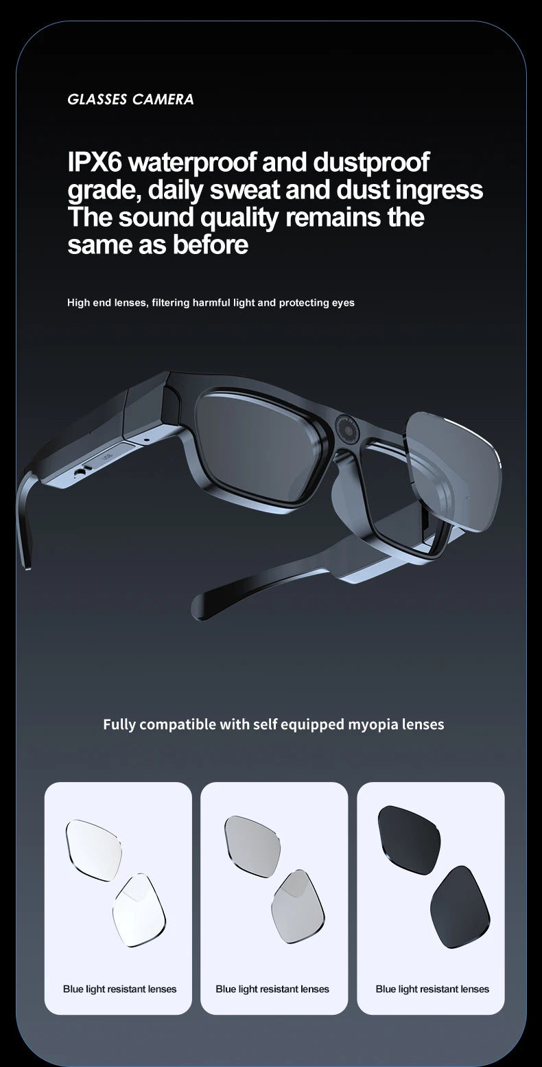 4K Bluetooth HD Video Glasses – Mini Smart Camera for Driving, Cycling, Wireless Music, and Hands-Free Calls