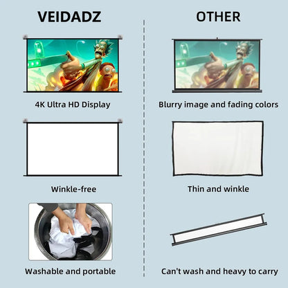Foldable 16:9 Projector Screen with Stand – Wrinkle-Free 60–120" Portable Home Theater Indoor/Outdoor Screen