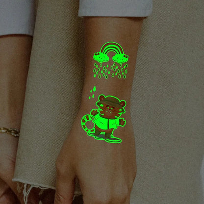 10-Piece Luminous Dinosaur & Animal Temporary Tattoos – Glow-in-the-Dark Waterproof Stickers for Kids, Arm & Body Art
