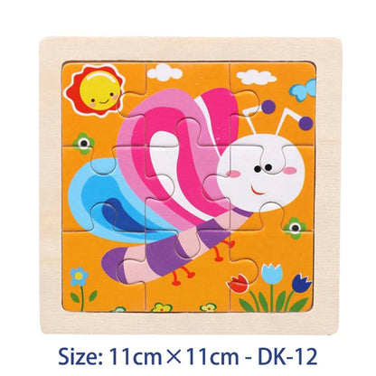 11cm Kids Wooden Jigsaw Puzzle – Cartoon Animal & Vehicle Montessori Educational Toys
