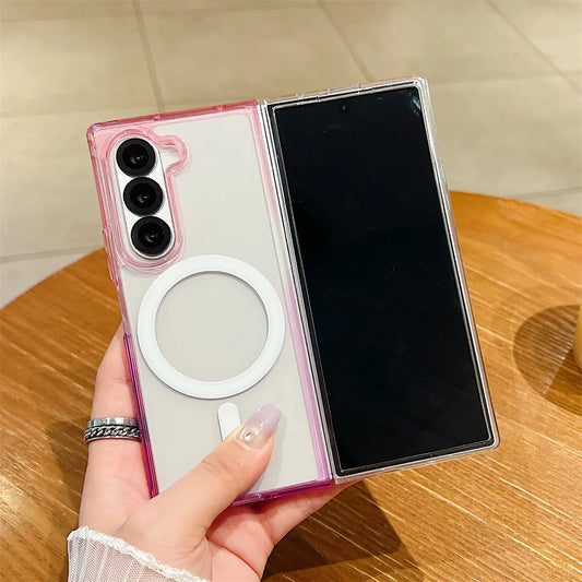 Dopamine Gradient Clear Case - Anti-Drop Magnetic Wireless Charging Cover for Samsung Galaxy Z Fold 3-7