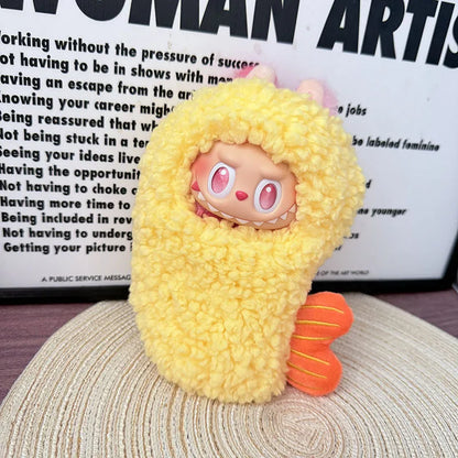 Labubu Doll Clothes – Fried Shrimp Onesie Yellow Outfit for 1st-3rd Gen 17cm Labubu Sitting Dolls Party Wear