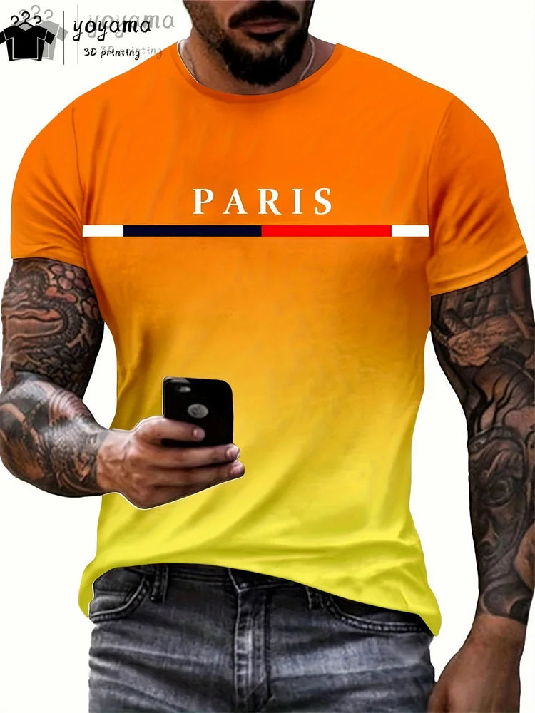 Summer Gradient Print T-Shirt for Men – Fashionable 3D Graphic Round Neck Street & Rock Tops