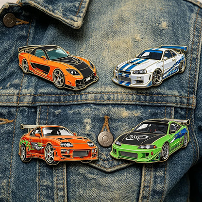 4-Piece Sports Car Enamel Pin Set - Cartoon Lapel Badges for Backpacks, Clothing, and Fashion Accessories