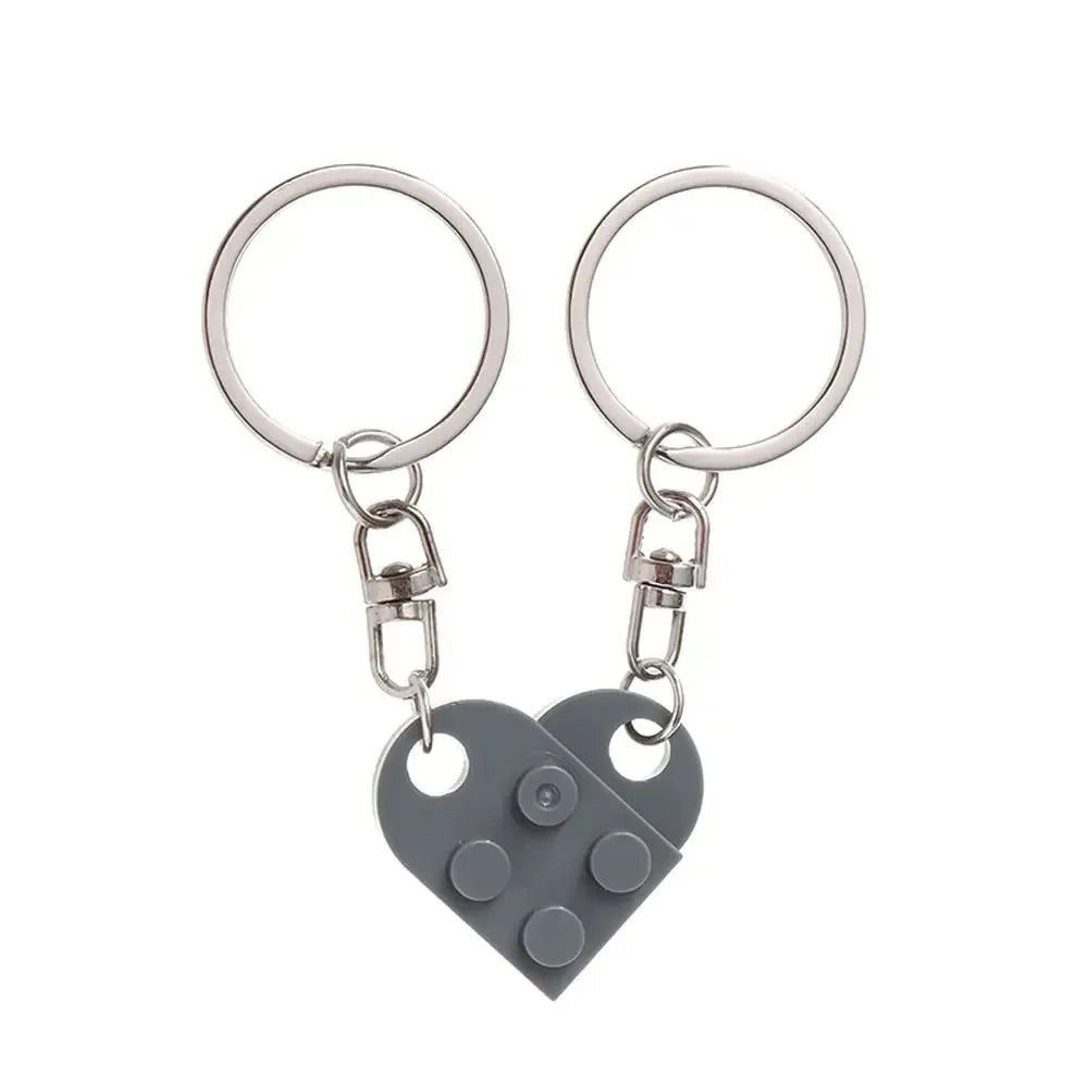 Love Heart Brick Keychain - Matching Couple Key Ring, Building Block Jewelry Gift for Birthdays