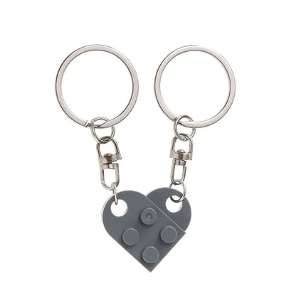 Love Heart Brick Keychain - Matching Couple Key Ring, Building Block Jewelry Gift for Birthdays