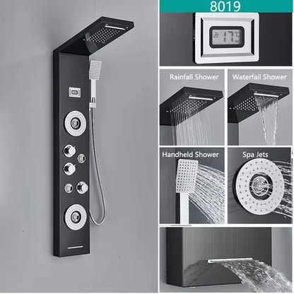 LED Light Bathroom Shower Faucet Set - Rainfall Shower Panel System with Temperature Display, Water Mixer Tap, and SPA Massage Feature