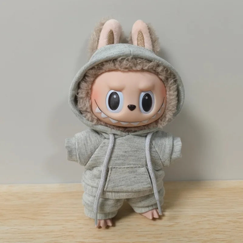 17cm Labubu Doll Outfit Set – Black Hoodie Sweatshirt & Pants, DIY Gift for Dolls