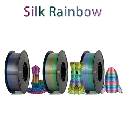 Tri-Color Dual-Color Silk Rainbow PLA Filament 1.75mm – Accurate +/-0.03mm, Compatible with Most FDM 3D Printers