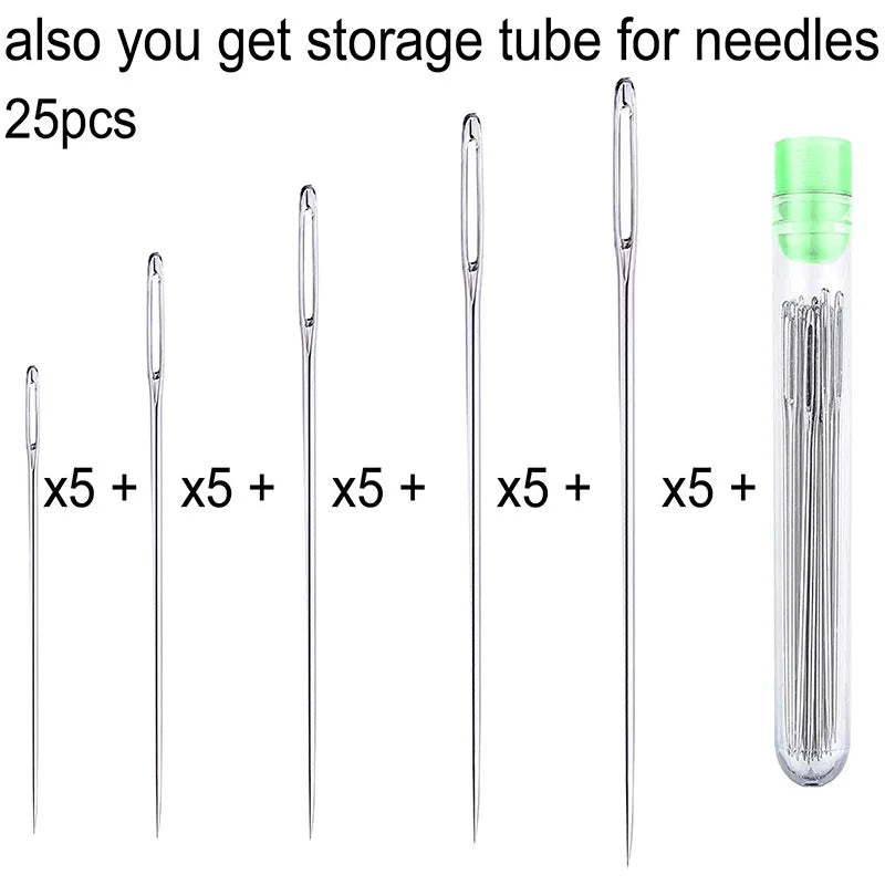 Large Eye Sewing Needles Set – Stainless Steel Hand Stitching & Leather Craft Needles for Knitting, Embroidery & DIY Sewing Tools