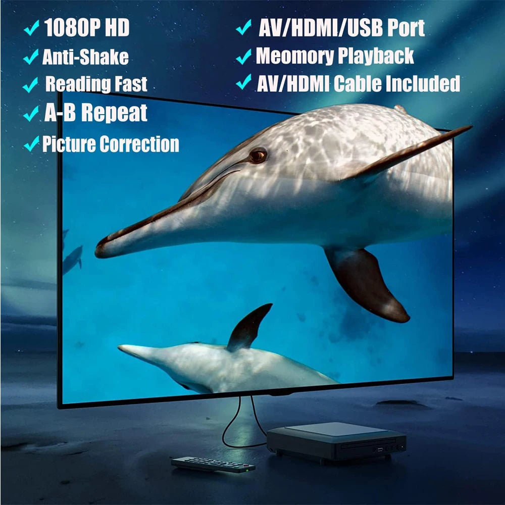 Woopker Mini HD DVD Player – HDMI & RCA, 1080p, PAL/NTSC All Regions, USB 2.0, Breakpoint Memory Home CD Player