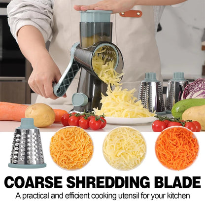 LMETJMA 3-in-1 Rotary Cheese Grater - Manual Vegetable Slicer, Nut Grinder & Shredder Kitchen Tool