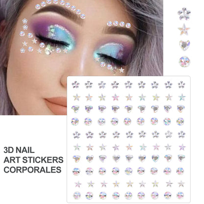 3D Holographic Teardrop Rhinestone Stickers - Self-Adhesive Crystal Diamond Face, Eye & Hair Decoration Tattoos