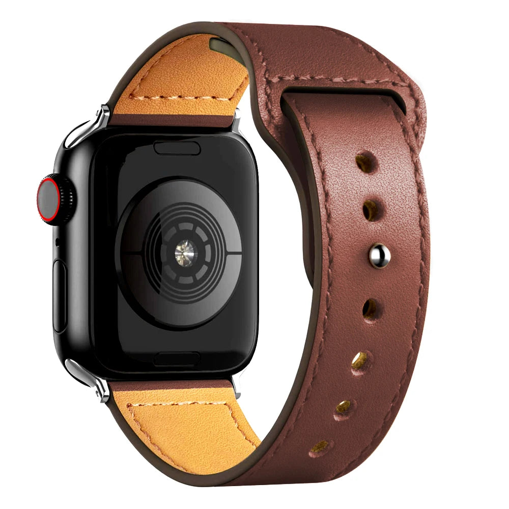 Leather Band for Apple Watch Ultra 2 – Compatible 49mm/45mm/44mm/41mm/40mm/38mm, Wrist Bracelet Strap for iWatch Series 3–9, SE, 4, 5, 6, 7, 8 & 9