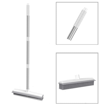 Long Handle Rubber Broom: Pet Hair Remover with Squeegee - Ideal for Fluff Carpet and Hardwood Floors, No Scratch Guarantee