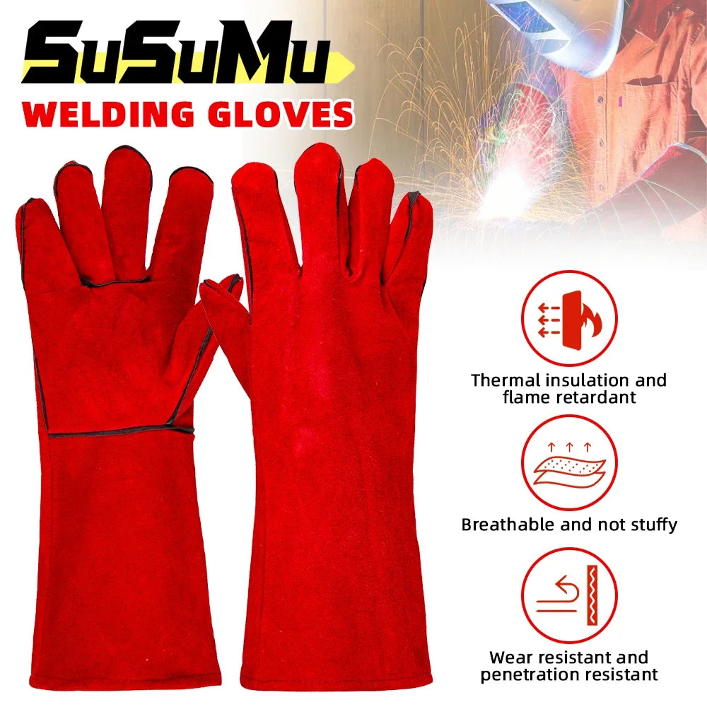 Leather Welding Gloves – Fire/Heat Resistant Work Gloves for MIG, TIG, Stick, Forge & BBQ Grill Safety