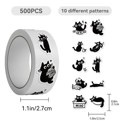 500pcs Cartoon Black Cat Stickers – Cute DIY Decals for Laptops, Scrapbooks, Diaries, Guitars, Helmets & Water Bottles