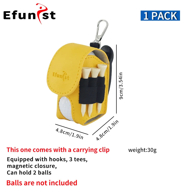 Efunist Golf Small Waist Bag with Magnetic Closure – PU Golf Ball Storage, Includes 3pcs 54mm Tees & Portable Clip Holder for Double Balls