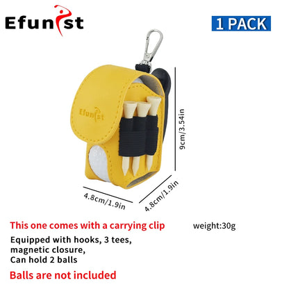 Efunist Golf Small Waist Bag with Magnetic Closure – PU Golf Ball Storage, Includes 3pcs 54mm Tees & Portable Clip Holder for Double Balls
