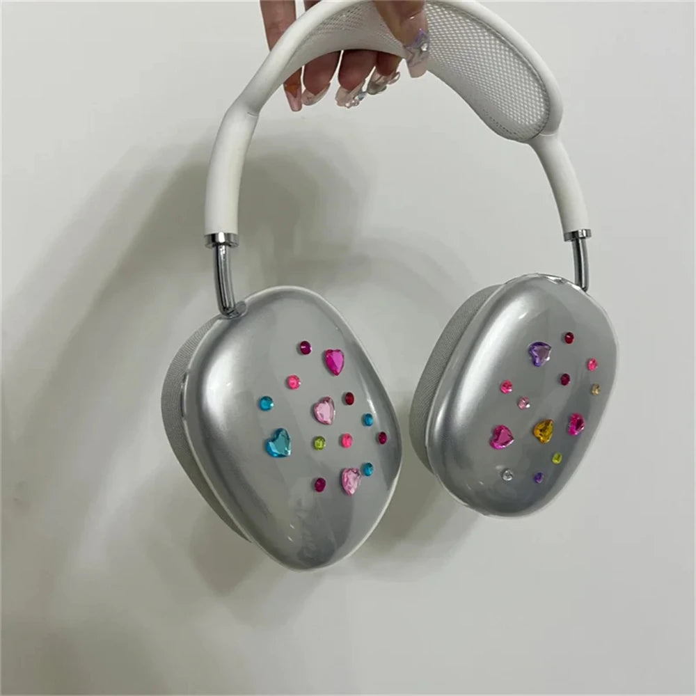 AirPods Max Silicone Case - Colorful Love Heart Diamond Protective Cover for Apple Bluetooth Headphones