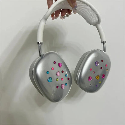 AirPods Max Silicone Case - Colorful Love Heart Diamond Protective Cover for Apple Bluetooth Headphones