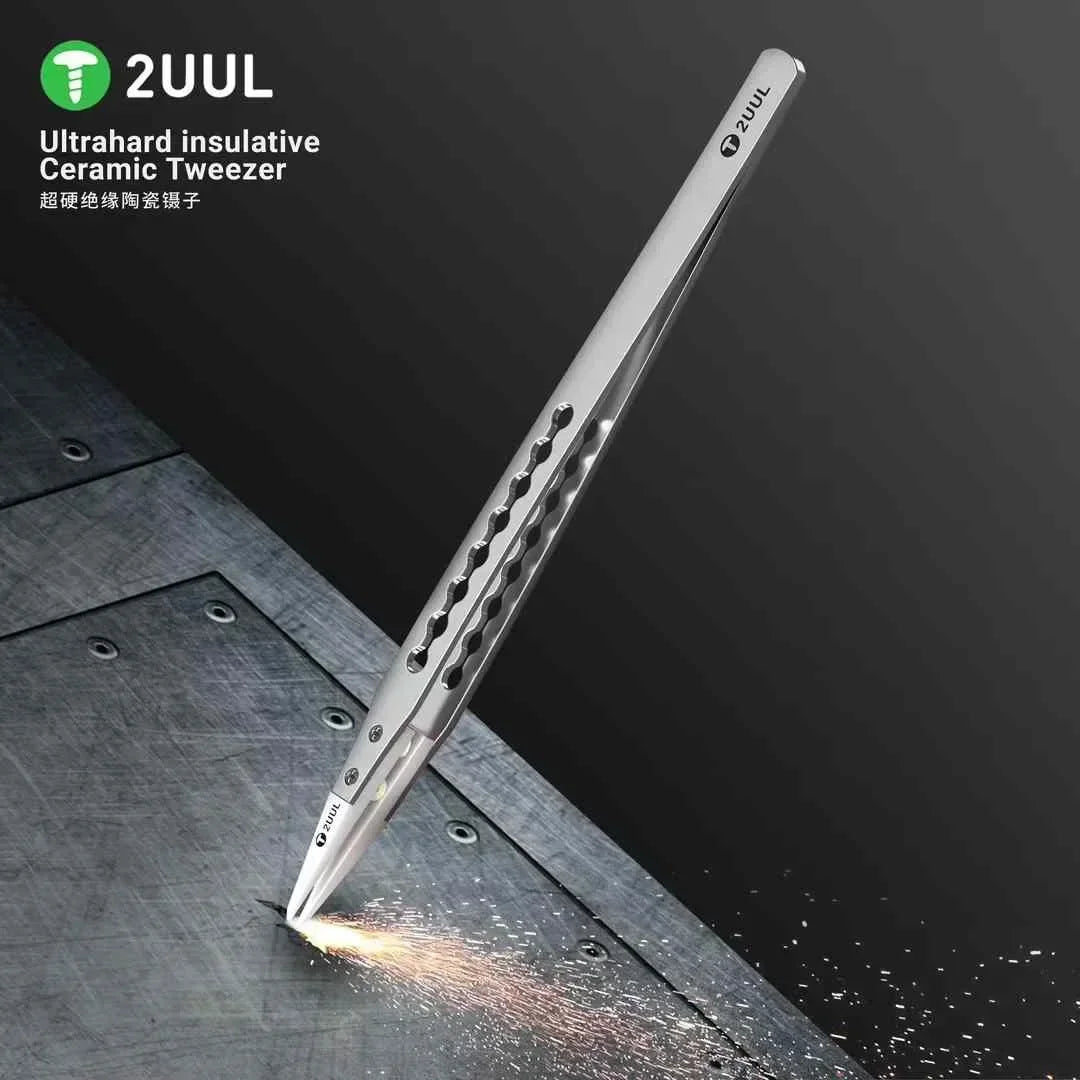 2UUL TW31 Ultrahard Insulative Ceramic Tweezers – Anti-Static Precision Tool for Mobile Phone, CPU, IC, and PCB Repair