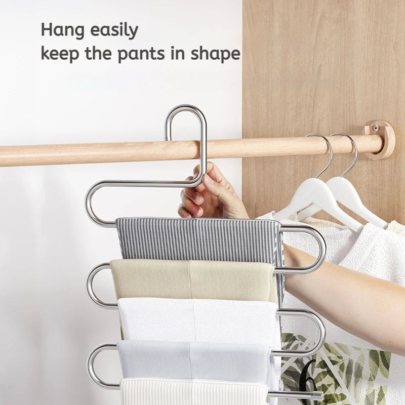 5 Layers Multifunctional Non-Slip Clothes Hanger Rack | Space-Saving Pants & Clothing Storage Organizer