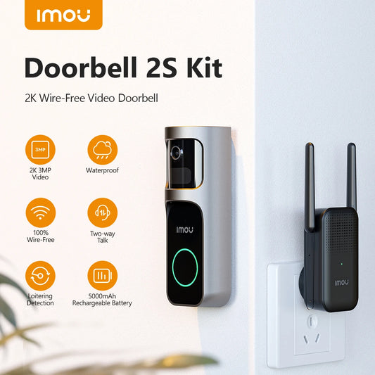 IMOU Video Doorbell 2S – 5000mAh Rechargeable Battery, 30° Pan Lens, Human Detection, Two-Way Talk, Waterproof, 100% Wire-Free with Chime