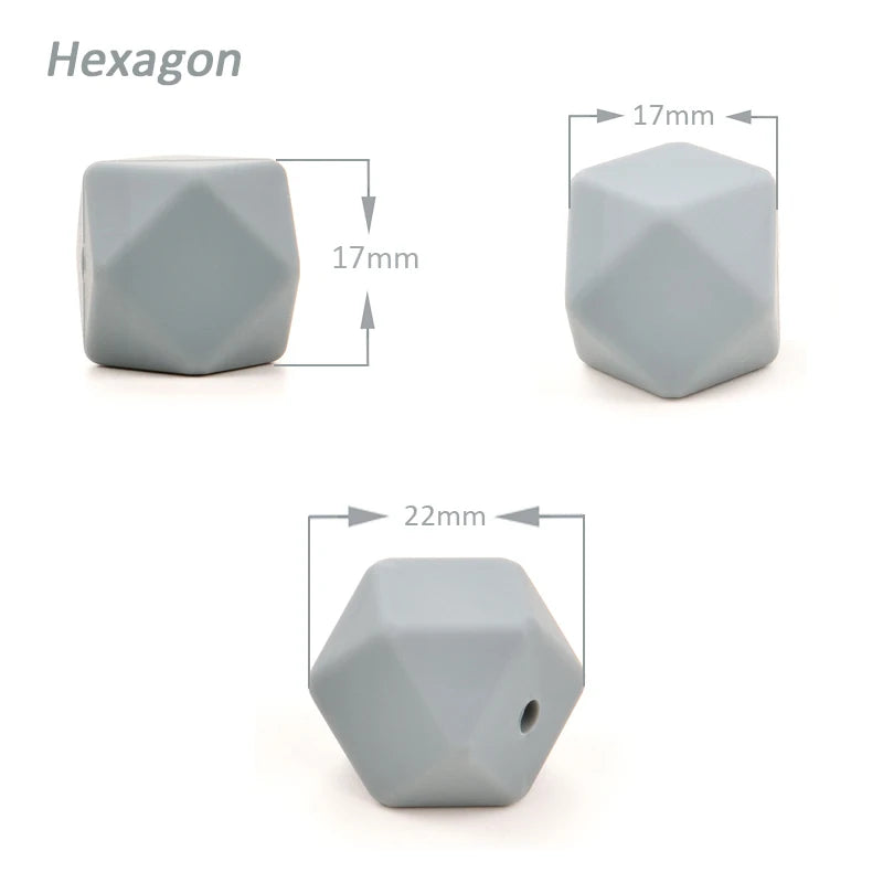 LOFCA 10PCS Hexagon Silicone Beads (14mm/17mm) – DIY Jewelry Making & Pacifier Chain Accessories Bulk Set