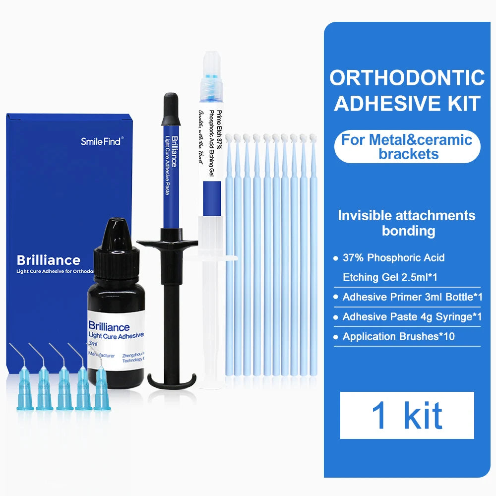 Dental Orthodontic Adhesive Kit — Light Cure Glue for Metal & Ceramic Brackets, Invisible Bonding Dentistry Tools