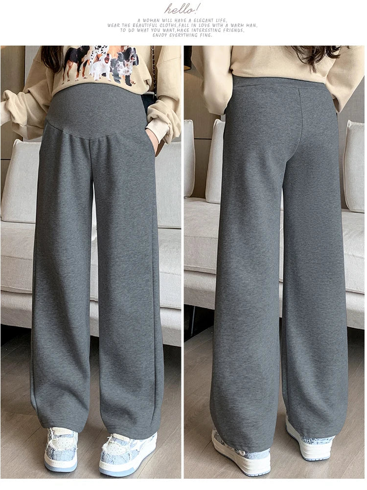 M-4XL Women’s Maternity Radish Pants – Cotton Fleece Ankle-Length Corduroy Sweatpants, High Waist Autumn Pregnancy Trousers