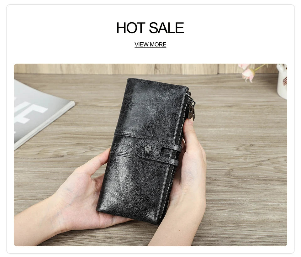 CONTACT'S Men’s Genuine Leather Clutch Wallet – Long Vintage Wallet with Card Holder, Zipper Coin Purse & Money Bag