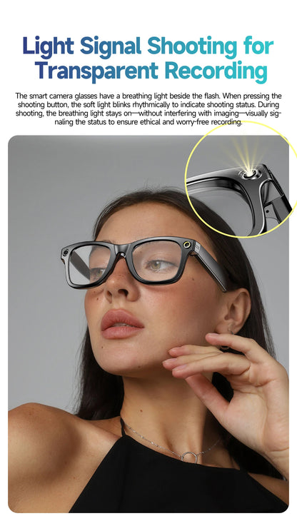 8MP Smart Glasses — AI Photo Recognition, Video Recording, Translation, Bluetooth, IP65 Waterproof, 270mAh Battery