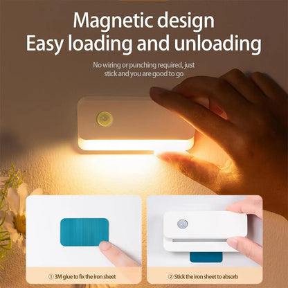 Magnetic Motion Sensor Night Light - Wireless Rechargeable LED Lamp for Bedroom, Hallway, Stairs & Bedside Lighting