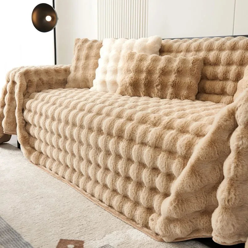 Luxury Rabbit Plush Throw Blanket - Super Soft Thick Fluffy Velvet Sofa Cover for Winter