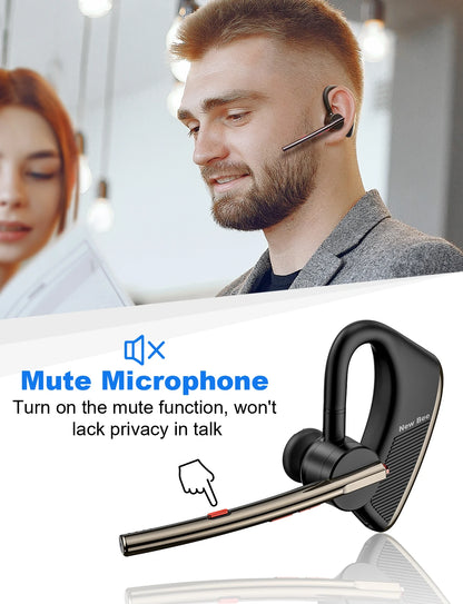 New Bee M50 Bluetooth Headset – Wireless Earpiece with Dual Mic, CVC8.0 Noise Cancelling, 24H Talk Time, V5.2 Handsfree Earphones