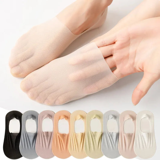 High-Quality Women's Invisible Boat Socks - 5 Pairs of Breathable Silicone Non-Slip Slippers, Ultra-Thin Ice Silk Low Sox