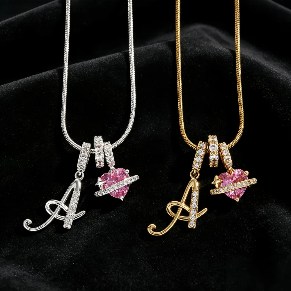 Gold Zircon Flower Letter Necklace - A-Z Alphabet Pendant Jewelry Gift for Women