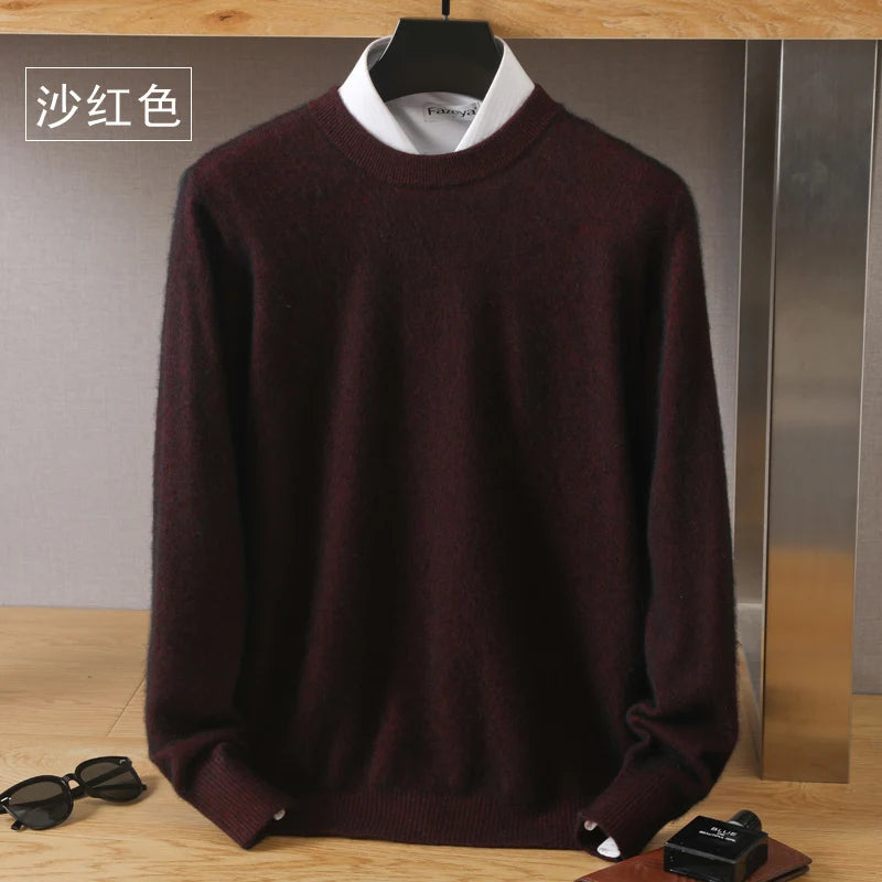 Men's Pure Mink Cashmere Sweater - Luxury O-Neck Long Sleeve Knit Pullover For Autumn & Winter Fashion
